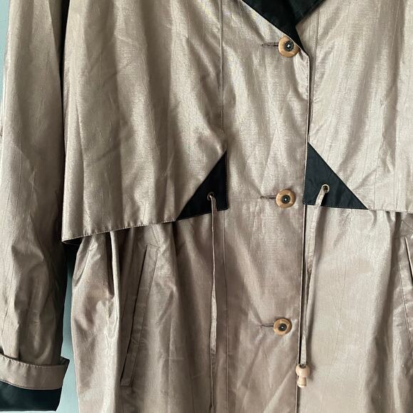 TOTES Vintage 80's 90's Womens 12P Trench Raincoat Two Tone Button Cinch Collar - Picture 15 of 16